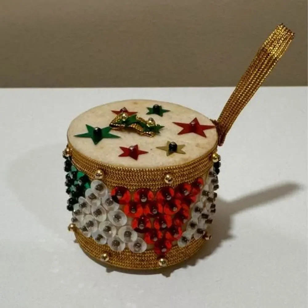 Vintage Push Pin Sequin Drum Christmas Ornament
